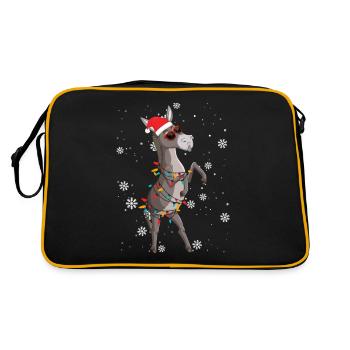 Weihnachtsmann Esel Weihnachtsbaum Lichter Lustig - Retro Tasche - Schwarz/Gold - Hinten