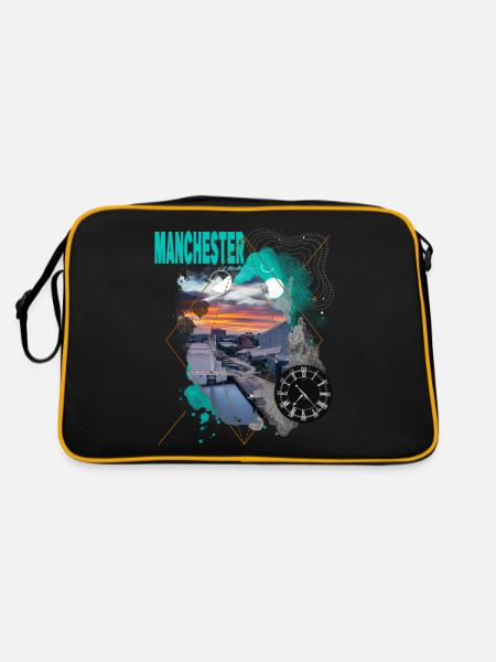 Manchester England UK City Skyline Vintage Retro - Retro Bag - black/gold - Back