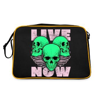3 skulls, 3 skulls, angel wings saying - Retro Bag - black/gold - Back