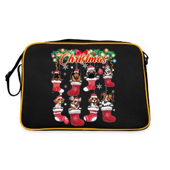Weihnachten süße Hunde im Strumpf - Retro Tasche - Schwarz/Gold - Hinten