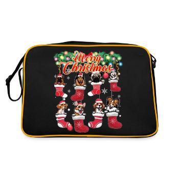 Frohe Weihnachten süße Hunde im Strumpf - Retro Tasche - Schwarz/Gold - Hinten