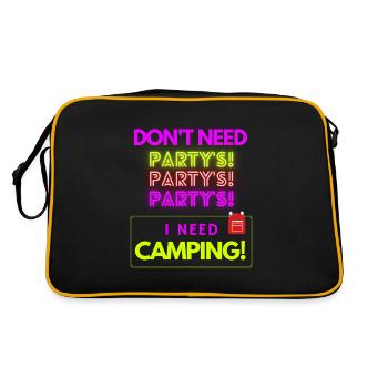 Nein zu Partys - ich brauche Camping! - Retro Tasche - Schwarz/Gold - Hinten