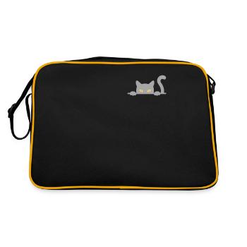 Funny cat looking out of his pocket - Retro Bag - black/gold - Back