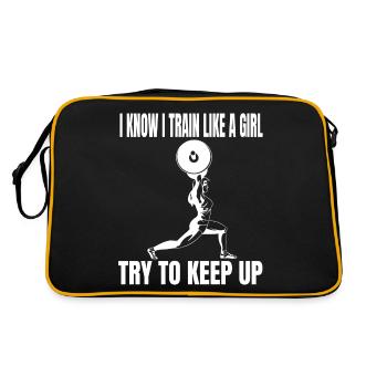 Fitness Frau Muskel Training Mädchen Bodybuilderin - Retro Tasche - Schwarz/Gold - Hinten