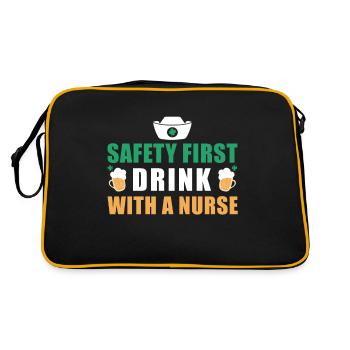 Safety First Drink With A Nurse Ireland St. - Retro Tasche - Schwarz/Gold - Hinten