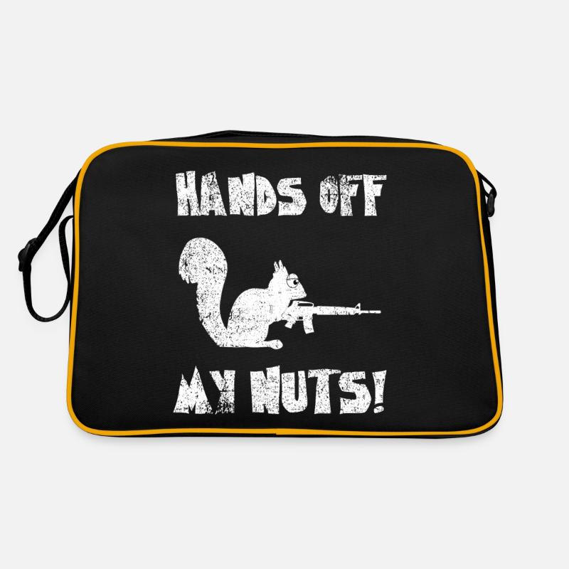 Hände weg von meinen Nüssen, wachsames Eichhörnchen Retro Tasche
