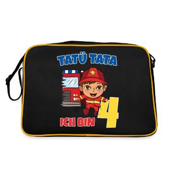 Geburtstagsshirt 4 Jahre Feuerwehr Geschenke - Retro Tasche - Schwarz/Gold - Hinten