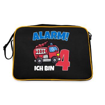 Geburtstagsshirt 4 Jahre Feuerwehr Geschenke - Retro Tasche - Schwarz/Gold - Hinten