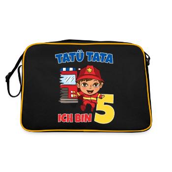 Geburtstagsshirt 5 Jahre Feuerwehr Geschenke - Retro Tasche - Schwarz/Gold - Hinten