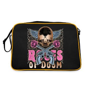 Totenkopf, Colt-Revolver, Rosen-Motiv - Retro Tasche - Schwarz/Gold - Hinten