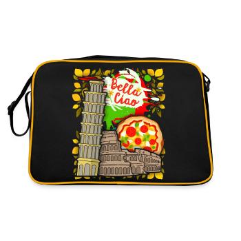 Italien Kollosseum, Pisa, Pizza-Design Bella-Ciao - Retro Tasche - Schwarz/Gold - Hinten