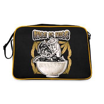 Rice farmer with rice bowl, saying rice - Retro Bag - black/gold - Back