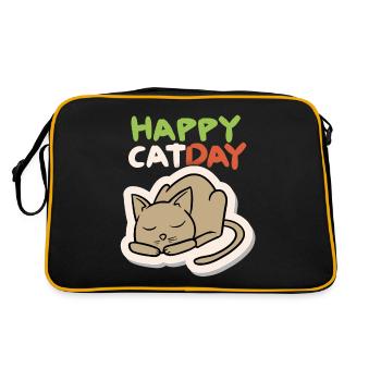Cat, Happy Cat Day, Funny Cat, Cat Day - Retro Bag - black/gold - Back