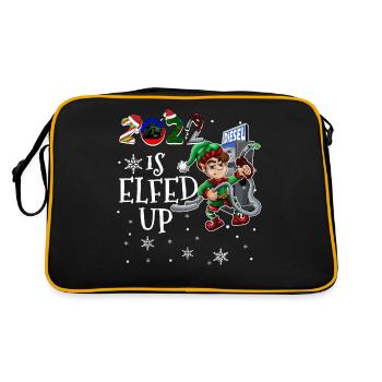 Elfed Up 2022 - Lustiger Weihnachtspyjama - Retro Tasche - Schwarz/Gold - Hinten