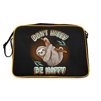 Sloth, sloth, funny saying Don't Hurry - Retro Bag - black/gold - Back
