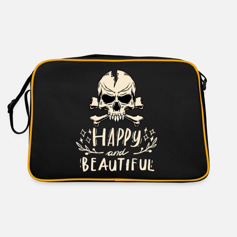 Totenkopf, Skull mit Spruch Happy-And-Beautiful Retro Tasche