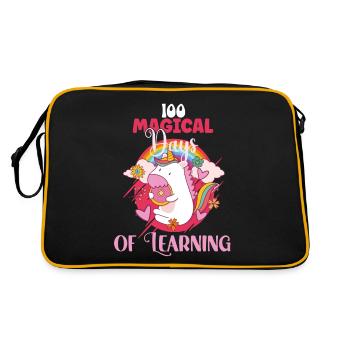 100 Magische Tage 100th Day of School Einhorn - Retro Tasche - Schwarz/Gold - Hinten