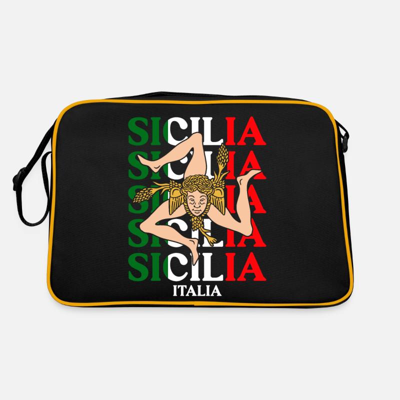 Sicile drapeau Sicile Palerme Italie - Sac Retro - noir/or