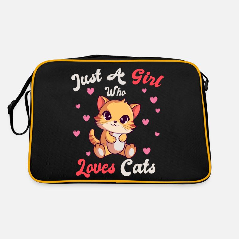 Nur Ein Mädchen Das Katzen Liebt Kätzchen - Retro Tasche - Schwarz/Gold