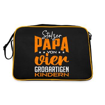 Stolzer Papa von vier Kindern - Retro Tasche - Schwarz/Gold - Hinten