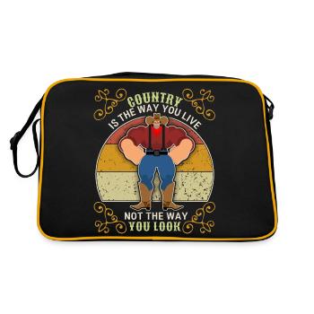 Country-Music, Countrymusik lustiger Cowboy Spruch - Retro Tasche - Schwarz/Gold - Hinten