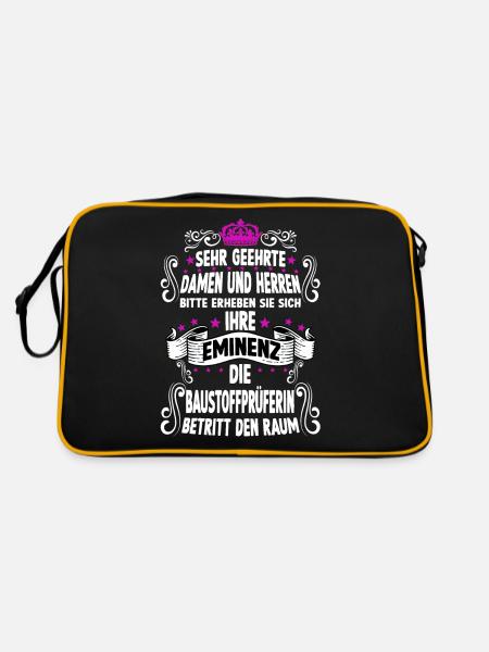 Baustoffprüferin T witzig Spruch Baustoffprüferin - Retro Tasche - Schwarz/Gold - Hinten