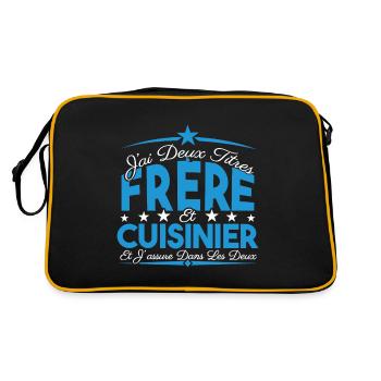 J'ai deux titres frère et Cuisinier. Cadeau frère. - Sac Retro - noir/or - Dos