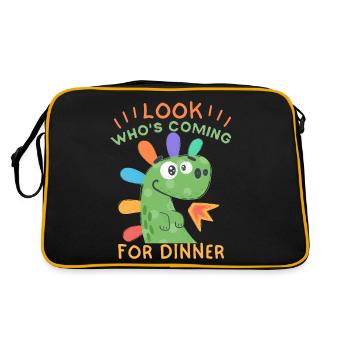 Funny Dinosaur Invitation to Dinner - Retro Bag - black/gold - Back