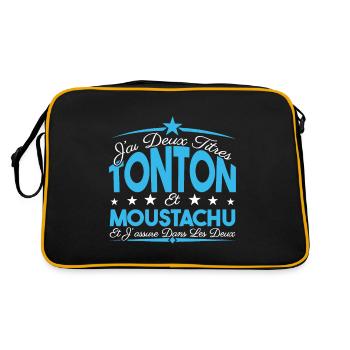 J'ai deux titres tonton et moustachu. Cadeau. - Sac Retro - noir/or - Dos