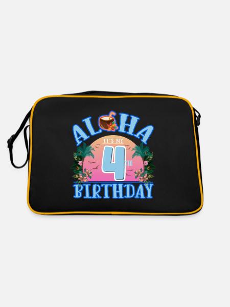 Aloha It's My 4th Birthday Kokosnuss Getränk Und - Retro Tasche - Schwarz/Gold - Hinten