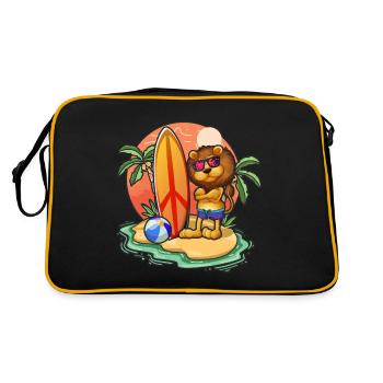 Drôle Lion Surf Lovers Cool Planche de surf Jeu de mots - Sac Retro - noir/or - Dos