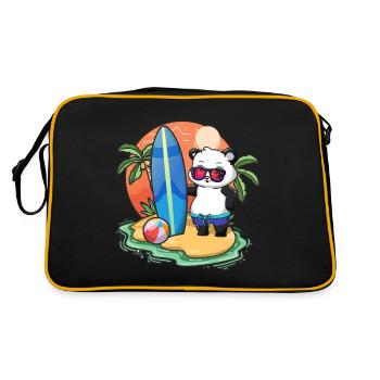 Drôle Panda Surf Lovers Cool Planche de surf Jeu de mots - Sac Retro - noir/or - Dos