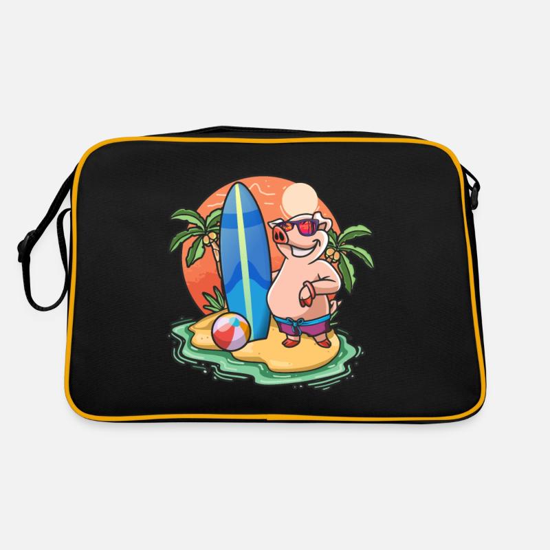 Drôle de cochon Surf Lovers Cool Planche de surf Jeu de mots Sac Retro