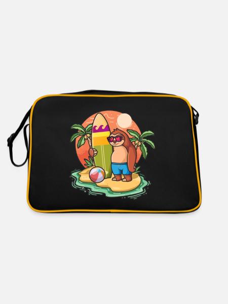 Funny Sloth Surf Lovers Cool Surfboard Surfing Wortspiel - Retro Tasche - Schwarz/Gold - Hinten