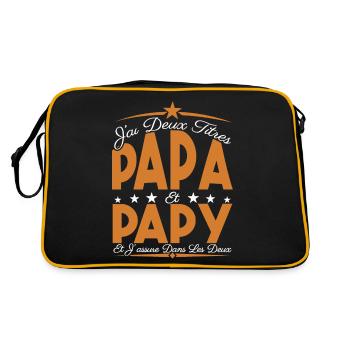 J'ai deux titres Papa et Papy, Cadeau Papa. - Sac Retro - noir/or - Dos
