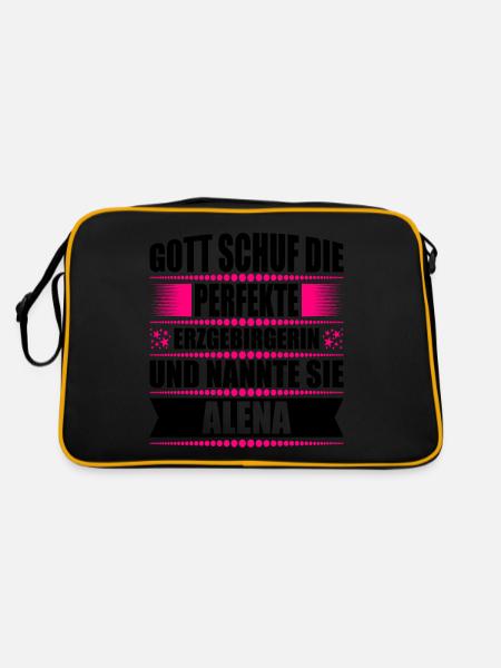 Erzgebirge Frau Namen Sachsen Alena - Retro Tasche - Schwarz/Gold - Hinten