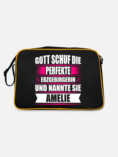 Erzgebirge Frau Namen Sachsen Amelie - Retro Tasche - Schwarz/Gold - Hinten