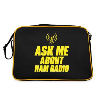 Ask me about ham radio Operator Enthusiast - Retro Tasche - Schwarz/Gold - Hinten