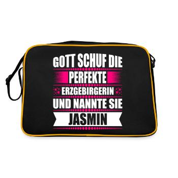 Erzgebirge Frau Namen Sachsen Jasmin - Retro Tasche - Schwarz/Gold - Hinten
