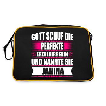 Erzgebirge Frau Namen Sachsen Janina - Retro Tasche - Schwarz/Gold - Hinten