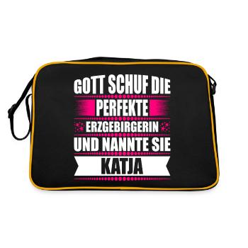 Erzgebirge Frau Namen Sachsen Katja - Retro Tasche - Schwarz/Gold - Hinten