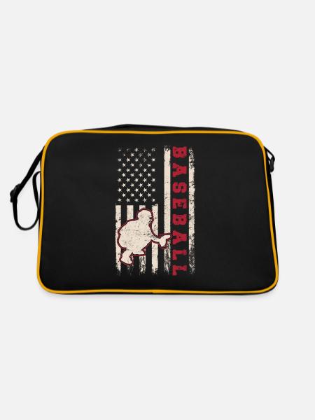 Baseball Catcher USA Flag Patriotic American Flag - Retro Bag - black/gold - Back