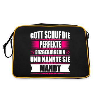 Erzgebirge Frau Namen Sachsen Mandy - Retro Tasche - Schwarz/Gold - Hinten