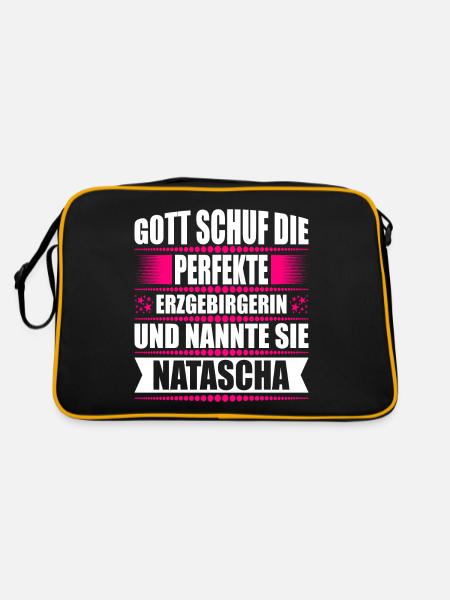 Erzgebirge Frau Namen Sachsen Natascha - Retro Tasche - Schwarz/Gold - Hinten