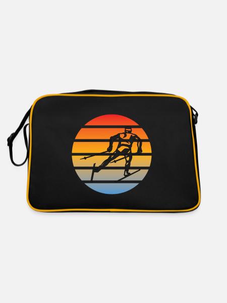 Skifahrer Weihnachten Wintersport Skifahren Ski - Retro Tasche - Schwarz/Gold - Hinten