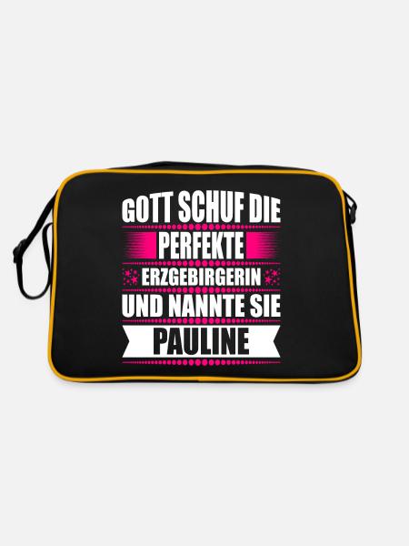 Erzgebirge Frau Namen Sachsen Pauline - Retro Tasche - Schwarz/Gold - Hinten