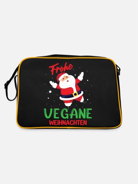 Frohe vegane Weihnachten - Retro Tasche - Schwarz/Gold - Hinten