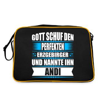 Erzgebirge Mann Namen Sachsen Andi - Retro Tasche - Schwarz/Gold - Hinten