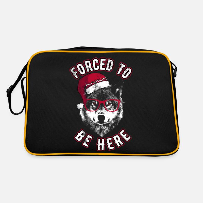 Forced to be here - Grumpy Christmas Wolf Retro Bag
