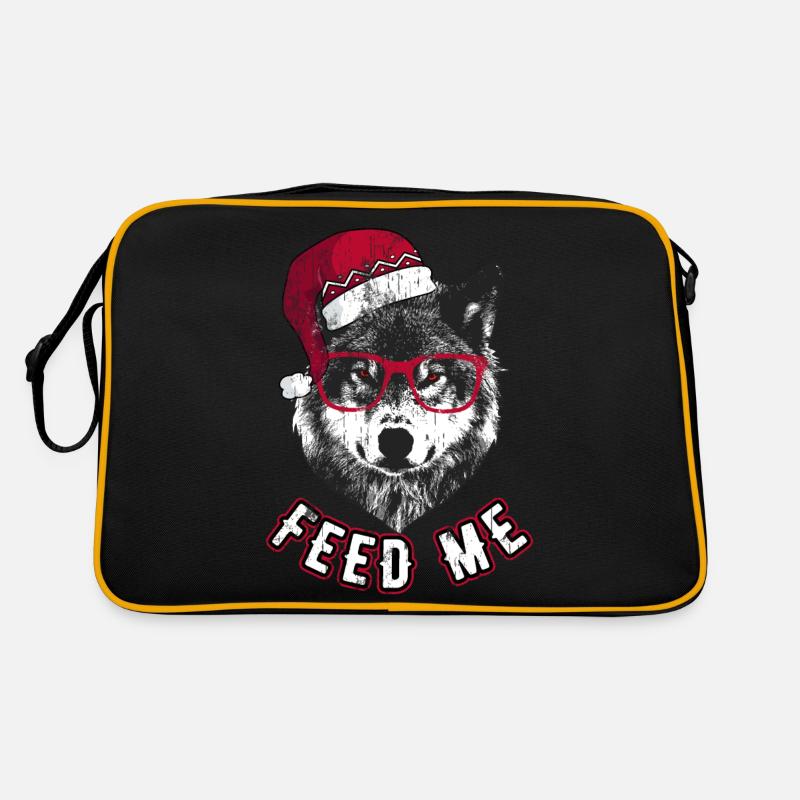Feed Me – Grumpy Christmas Wolf Retro Tasche